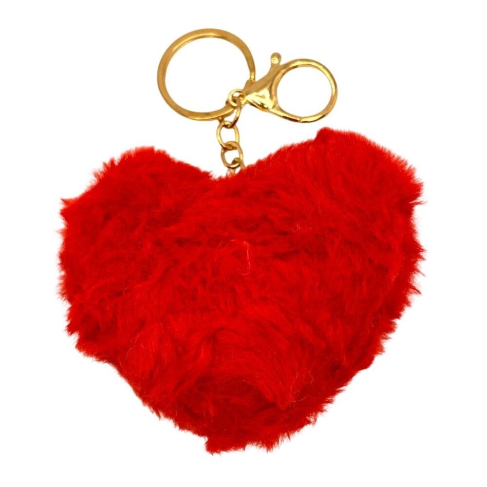 Large Red Faux Fur Heart Keychain Backpack Bottle Bag Charm Glamour Dopamine